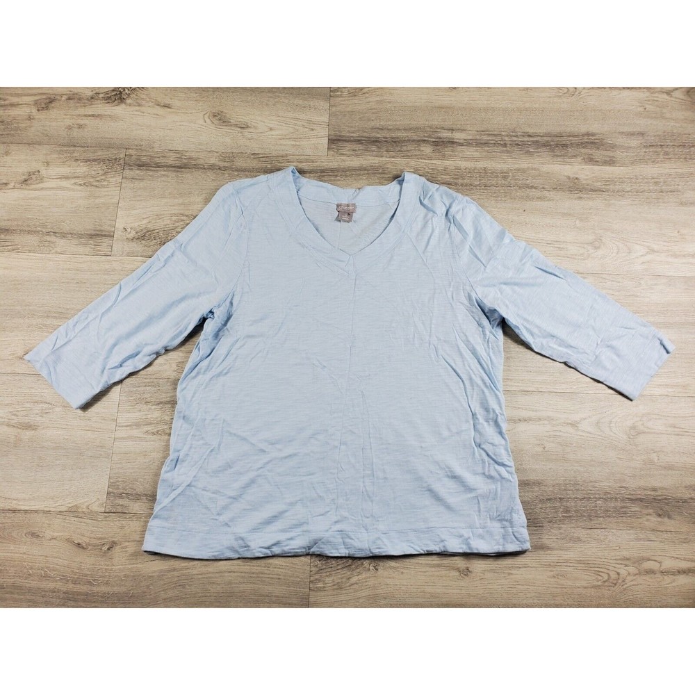 Chicos Top Womens Size XL Blue Shirt Blouse V Neck Casual Pullover